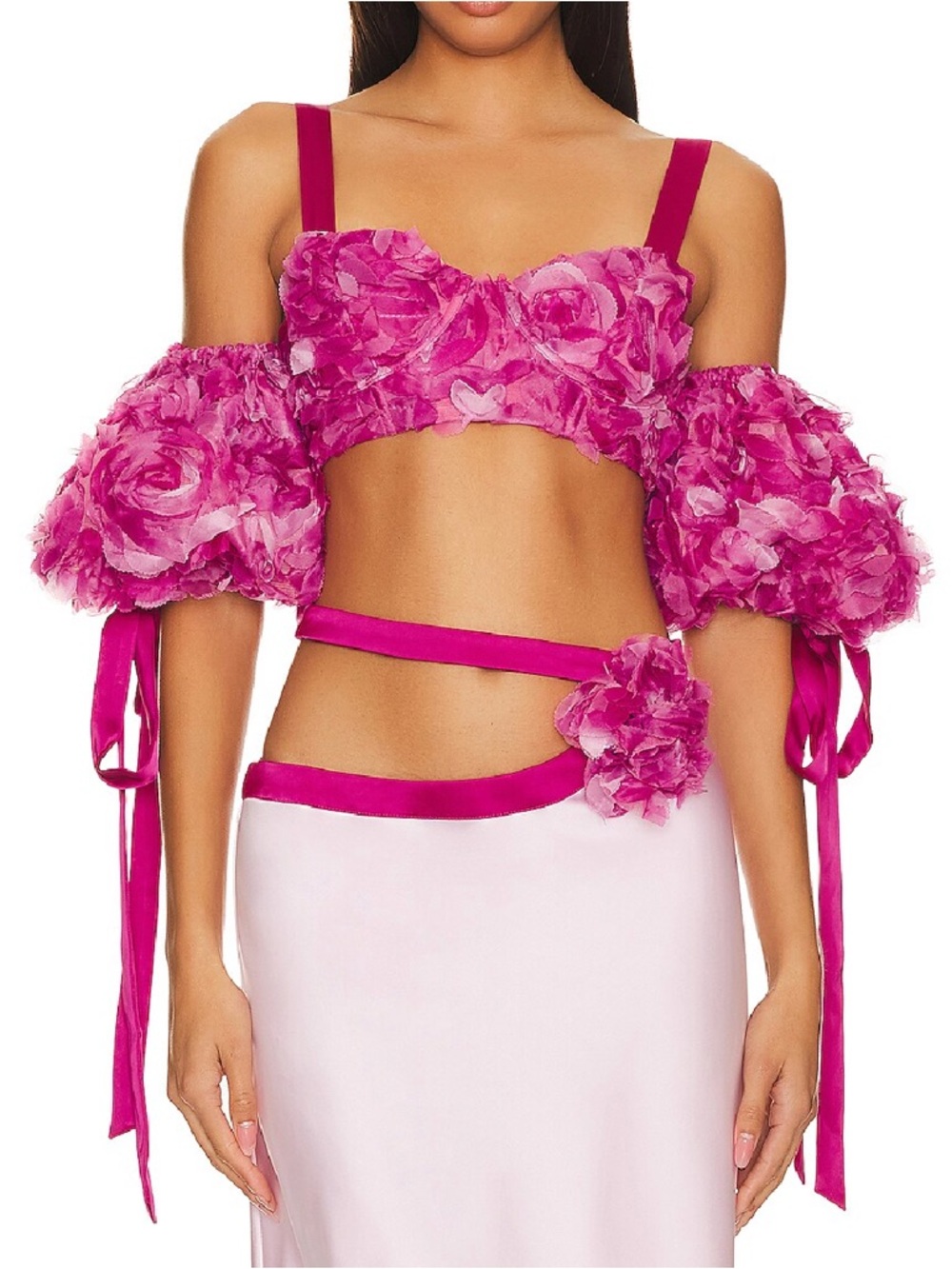 For Love & Lemons Fuchsia Floral Autumn Crop Top